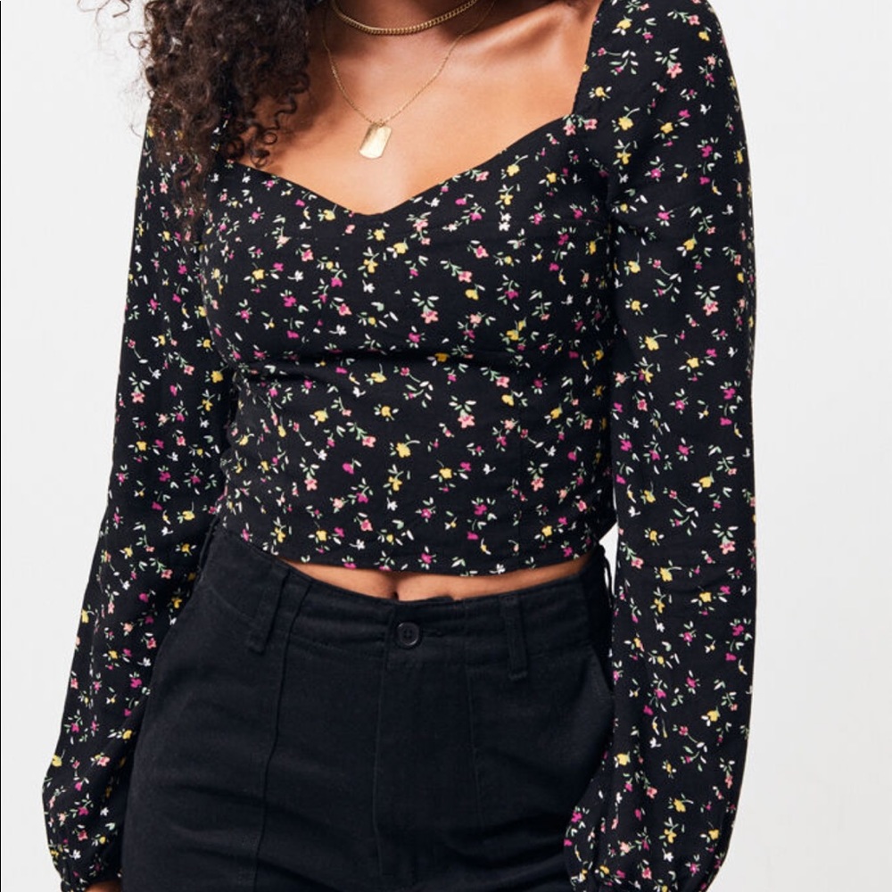 Pacsun Black Floral Long Sleeve Top
